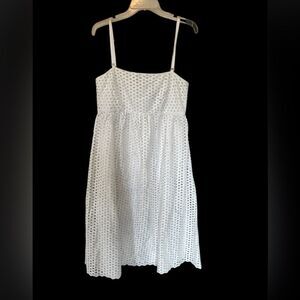 Liz Claiborne White Eyelet Babydoll Y2K Adjustable Spaghetti Strap Dress New 10